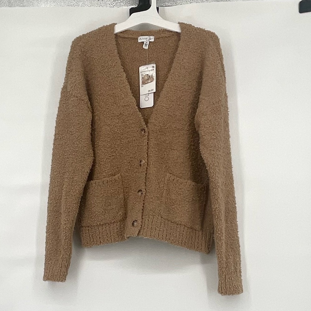 Olivia sky net Nordstrom fuzzy brown cardigan